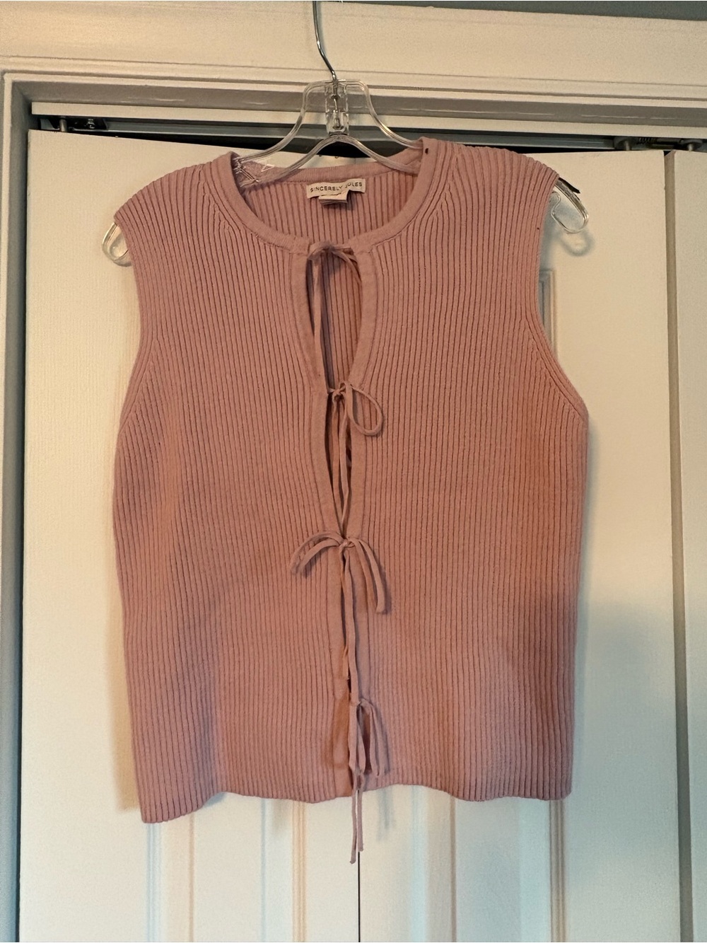Sincerely Jules Ribbed Sleeveless Tank with Front Tie in Dusty Mauve